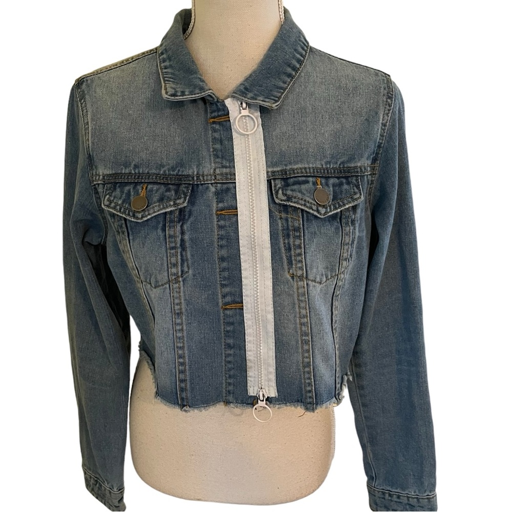 American Bazi Asymmetrical Exposed Zipper Denim Jean Jacket M